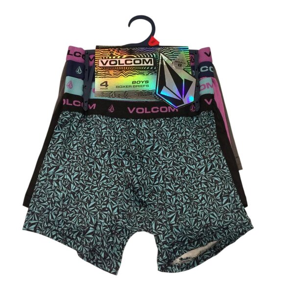 Volcom Boys Boxer Briefs Small 8 Set of 4 Aqua Black Purple Gray - Picture 1 of 4